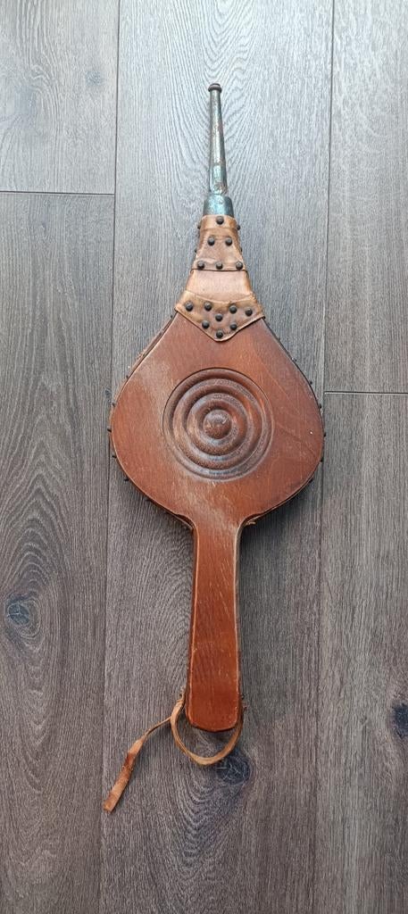 Vintage openhaard blaasbalg van hout en leer – decoratief, Ophalen of Verzenden