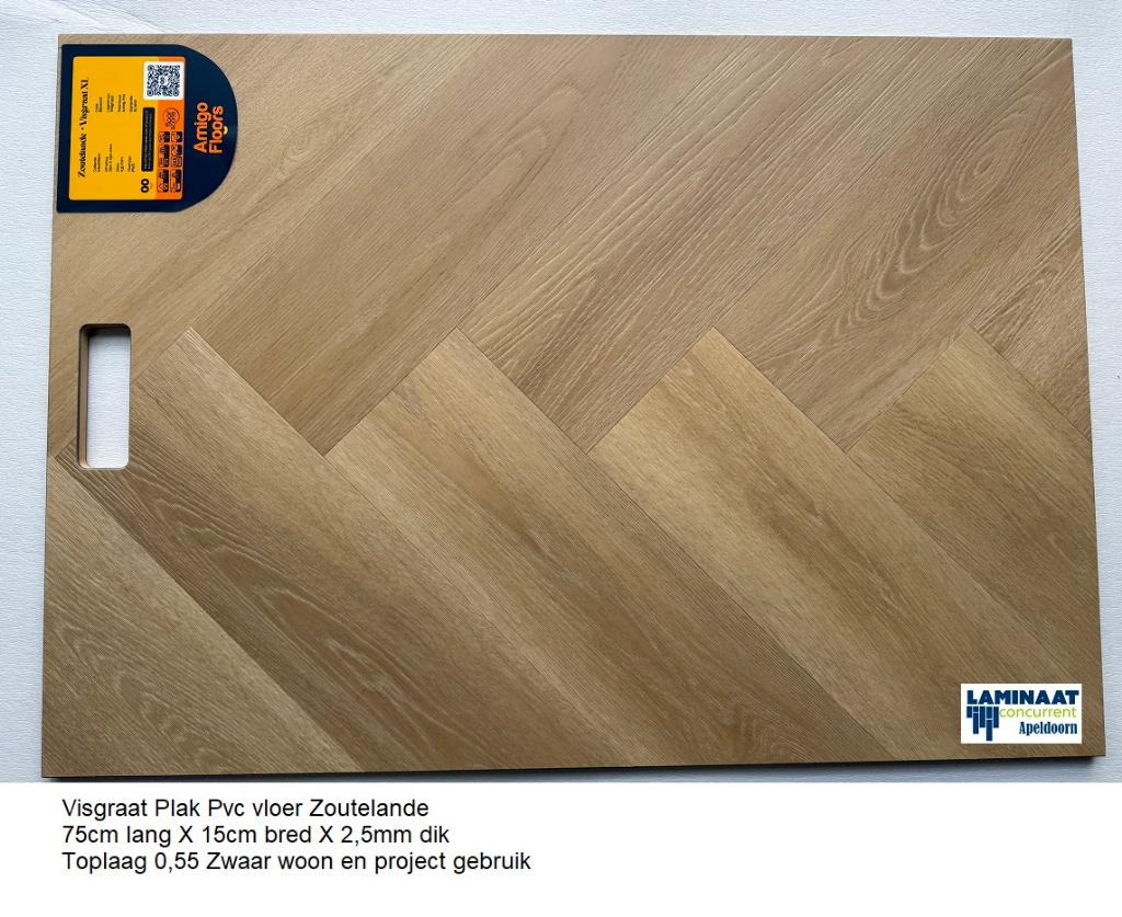 Koopzondag Visgraat Plak Pvc Beige Oak Toplaag 0,55, 75 m² of meer, Nieuw, Beige, Laminaat