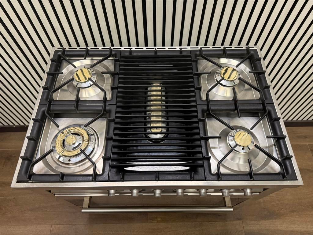 Luxe Boretti Fornuis 5 pits met Frytop RVS 90 cm, Fornello Esperta, Ophalen of Verzenden, Zo goed als nieuw, Energieklasse A of zuiniger