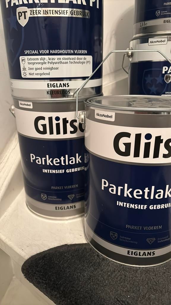 Glitsa parketlak intensief gebruik 5 l eiglans p,s  80 euro, Wit, Nieuw, Ophalen of Verzenden, Verf