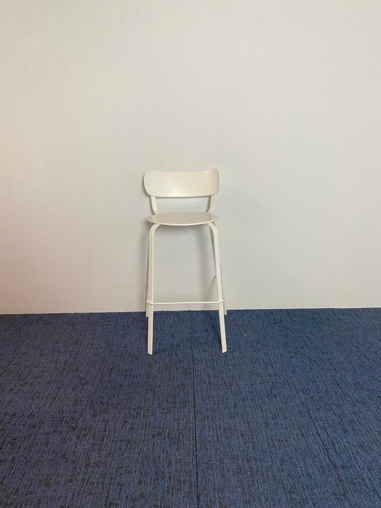 3 x Barkruk La Palma Stil, metaal, wit, wit frame, Huis en Inrichting, Barkrukken, Ophalen, Met voetsteun, 60 tot 90 cm, Zo goed als nieuw