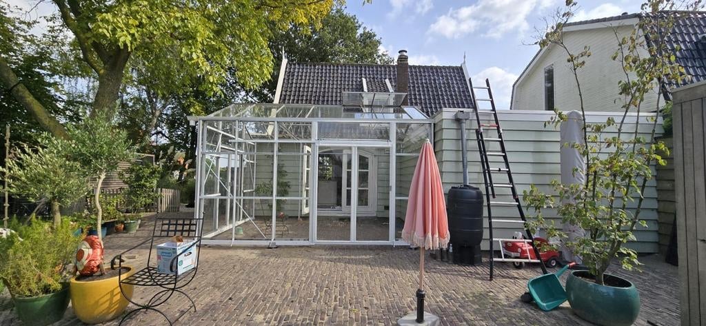 Aanbouw serre overkapping refurbushed hobbykas, Tuin en Terras, Kassen, Zo goed als nieuw, Staal, Glas, Ophalen of Verzenden