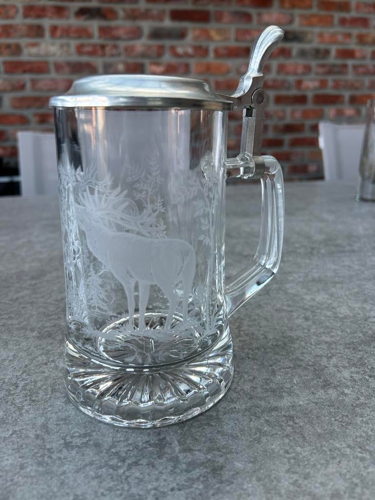 Kristallen bierpul met tinnen deksel, Ophalen of Verzenden