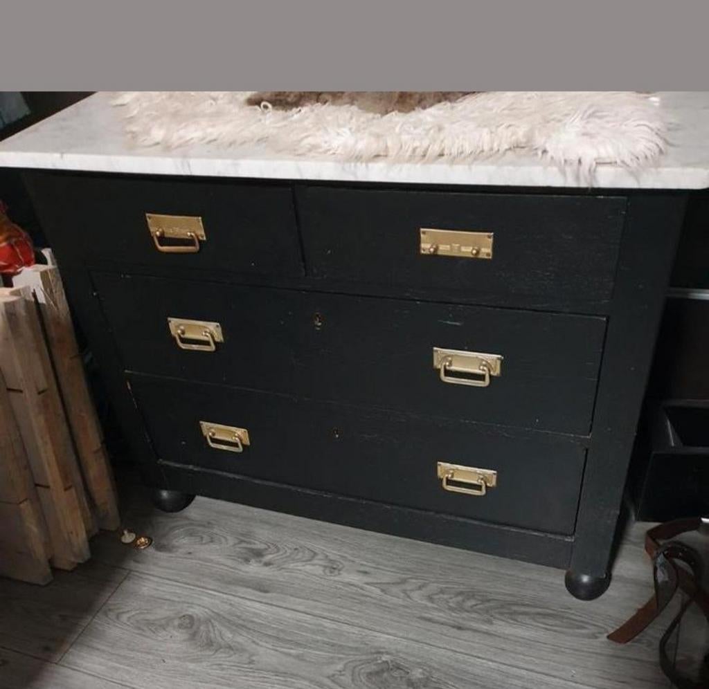 Brocante ladenkast marmerenblad, Huis en Inrichting, Kasten | Ladekasten, Ophalen, Gebruikt, 50 tot 100 cm, 3 of 4 laden