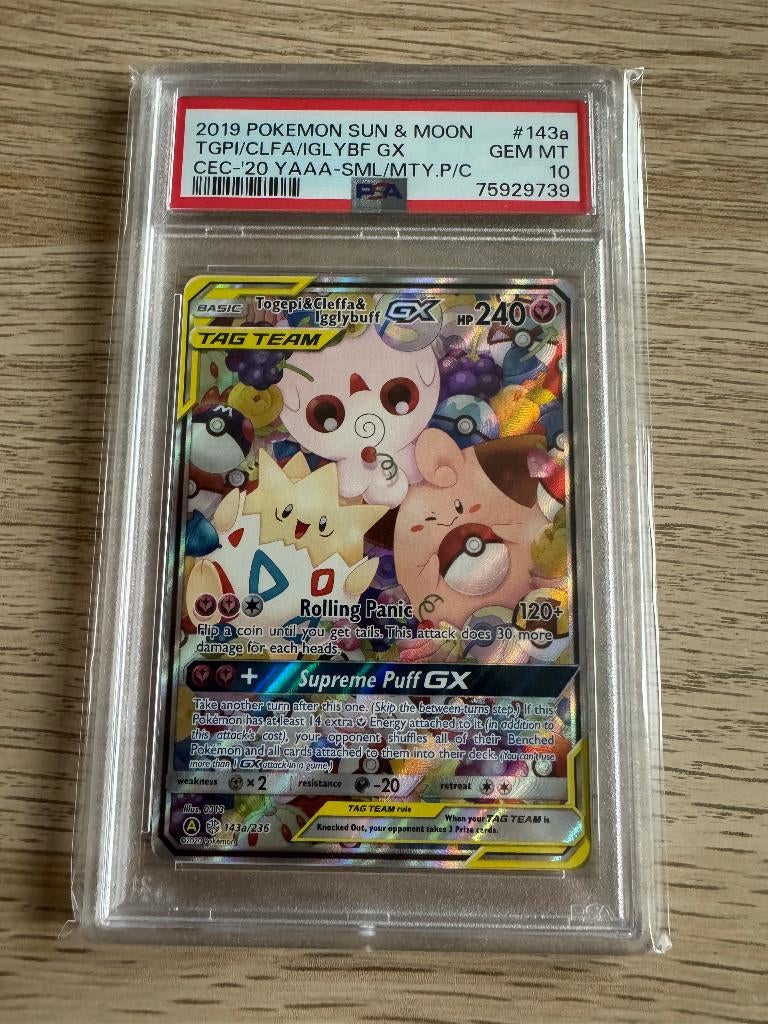 Togepi & Cleffa & Igglybuff GX 143A/236 Holo PSA 10, Ophalen of Verzenden, Nieuw, Losse kaart, Foil