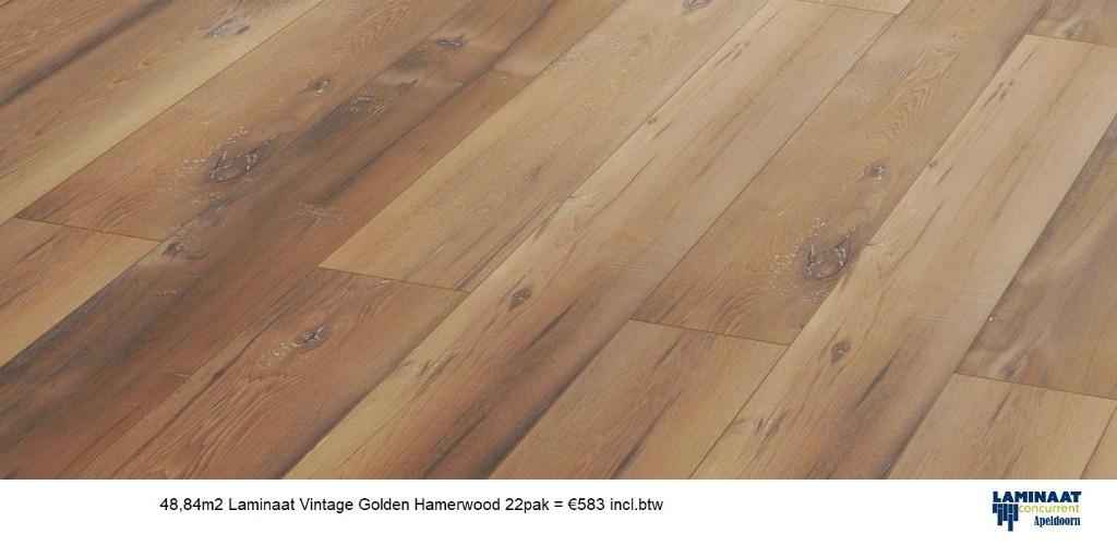 48,84m2 Laminaat Vintage Golden Hamerwood 8mm 22pak = €583, Bruin, 75 m² of meer, Laminaat vloer vintage sloophout, Nieuw