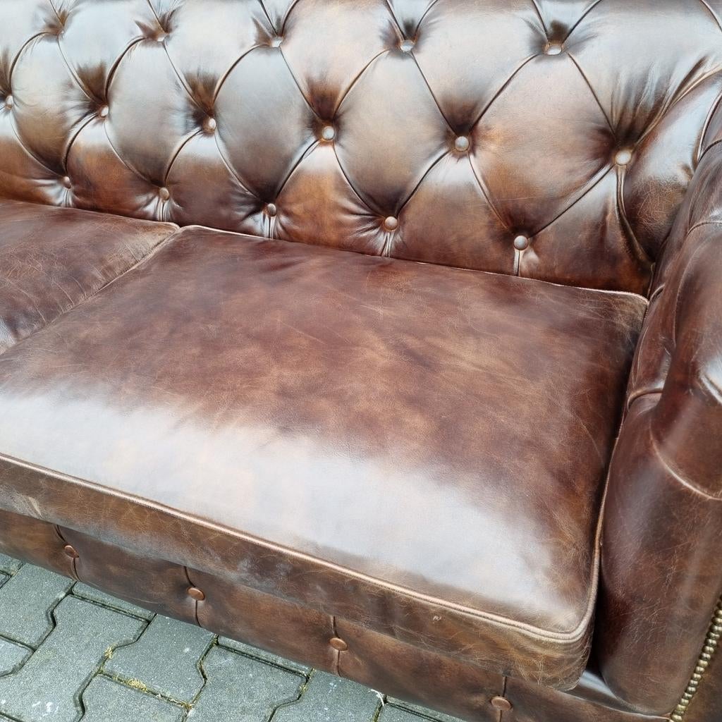 XL Chesterfield bank vintage bruin leer + BEZORGING GRATIS, Huis en Inrichting, Banken | Bankstellen, ., Chesterfield, Nieuw, Ophalen of Verzenden