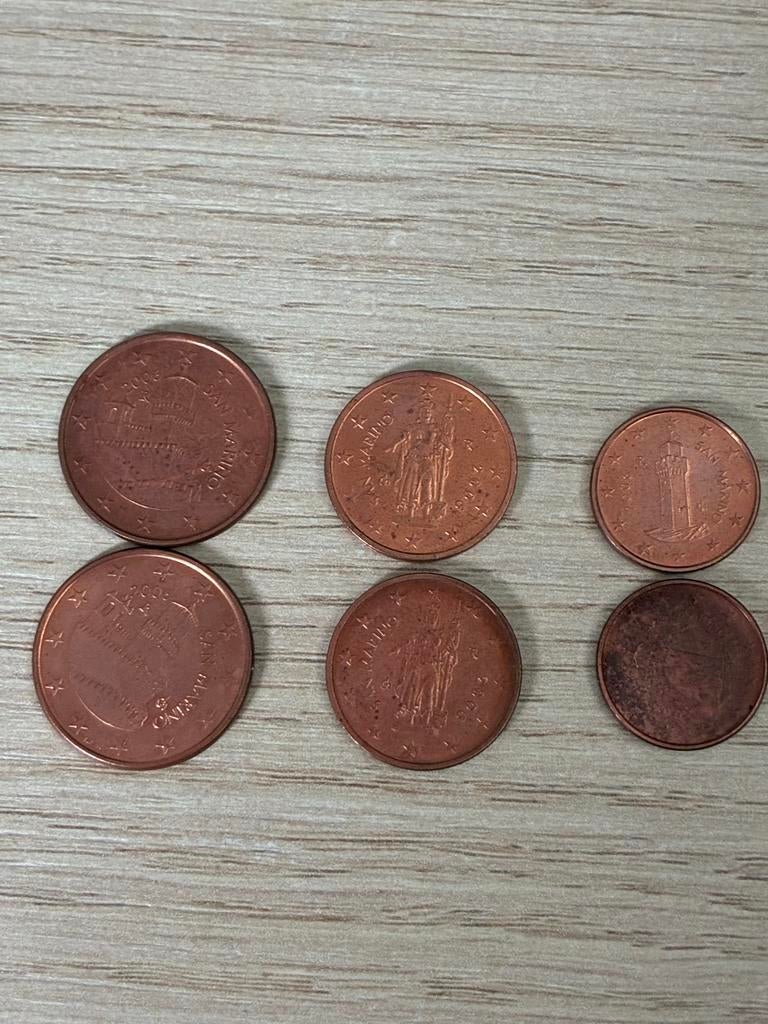 Euro San Marino cent 5 (2x) 2 (2x) 1 (2x) 2006, Ophalen of Verzenden