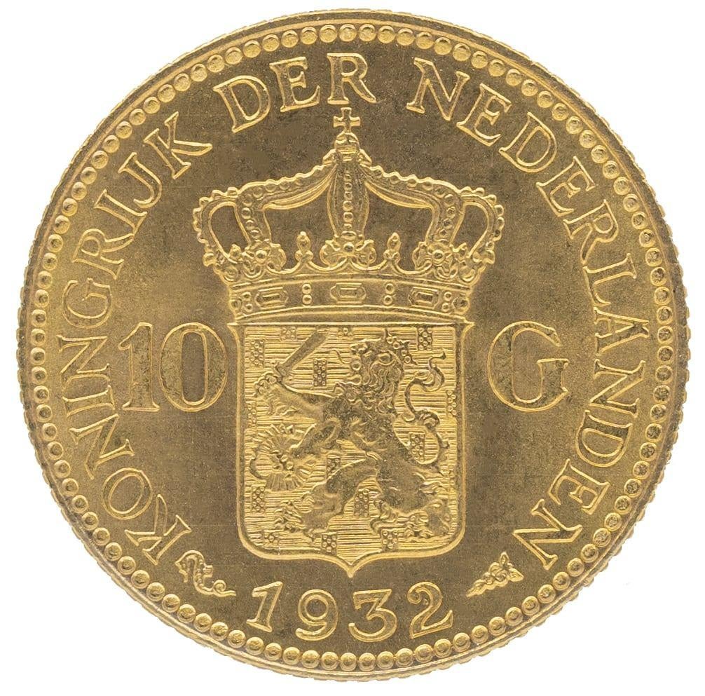 Nederland 10 Gulden 1932 Wilhelmina, Koningin Wilhelmina, Losse munt, 10 gulden, Goud