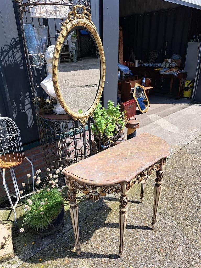 Antieke console, sidetable, wandtafel met bijbehorende spieg, Huis en Inrichting, Tafels | Kaptafels, Ophalen, Zo goed als nieuw