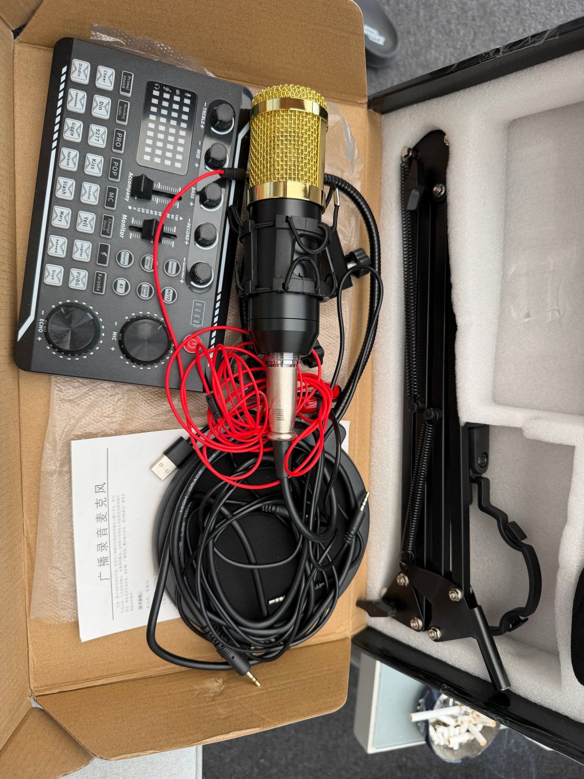 Professionele Condensator Microfoon Set met Geluidskaart, Ophalen, Nieuw, Studiomicrofoon
