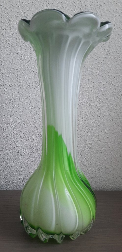 murano vaas groen - wit, Ophalen of Verzenden