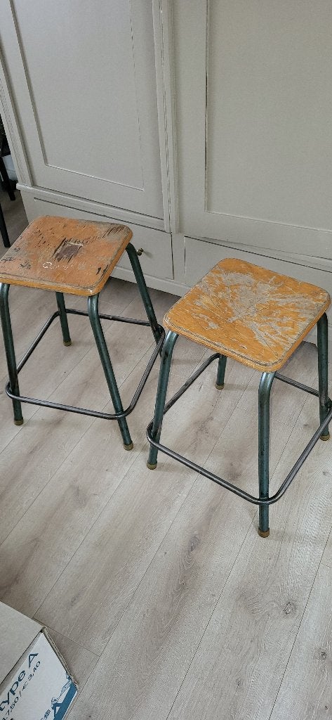 Vintage Franse schoolkrukken, Ophalen, Gebruikt, IJzer