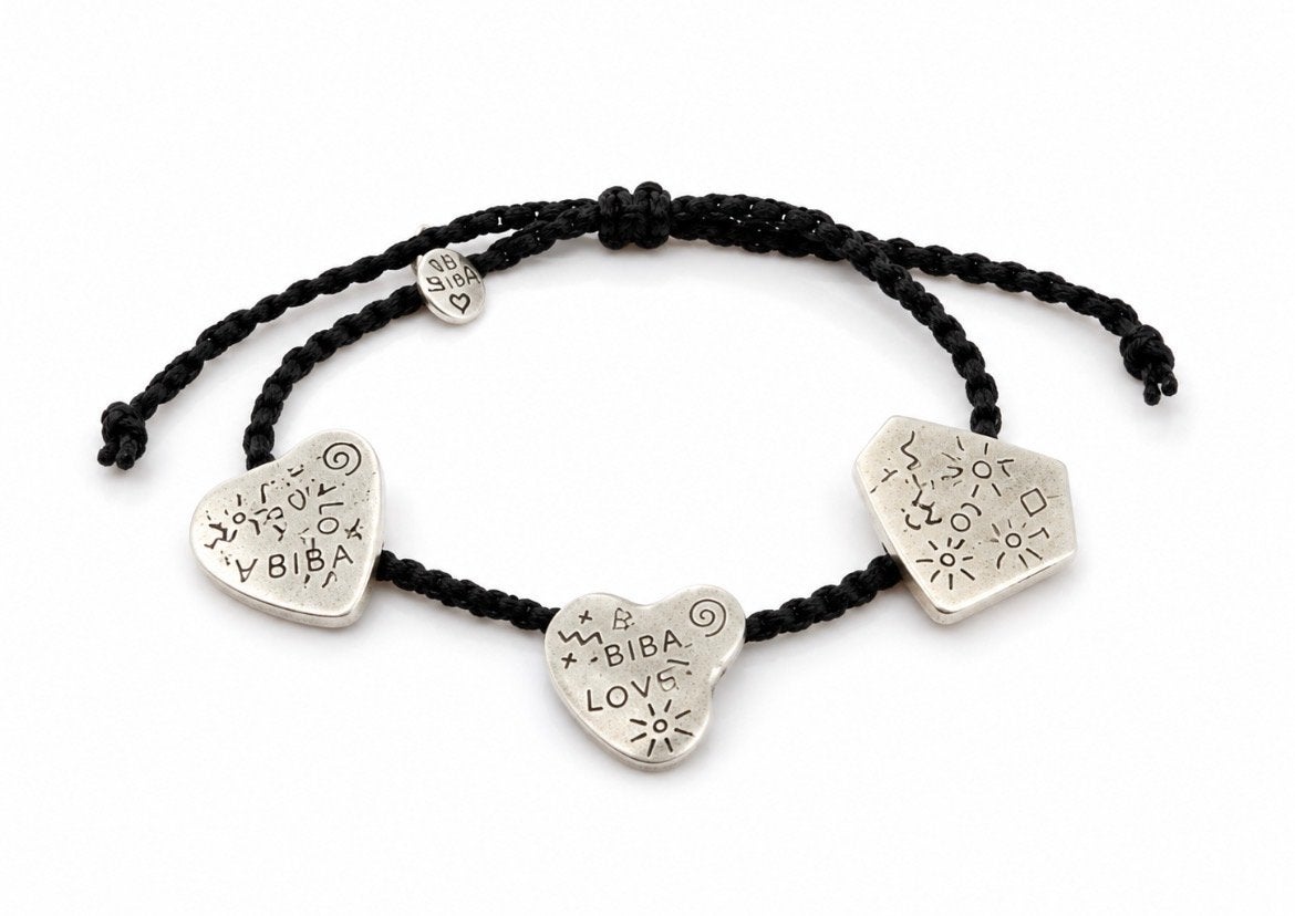 Biba Love Armband met Zilveren Bedels, Zwart, Ophalen of Verzenden, Zo goed als nieuw, Met bedels of kralen