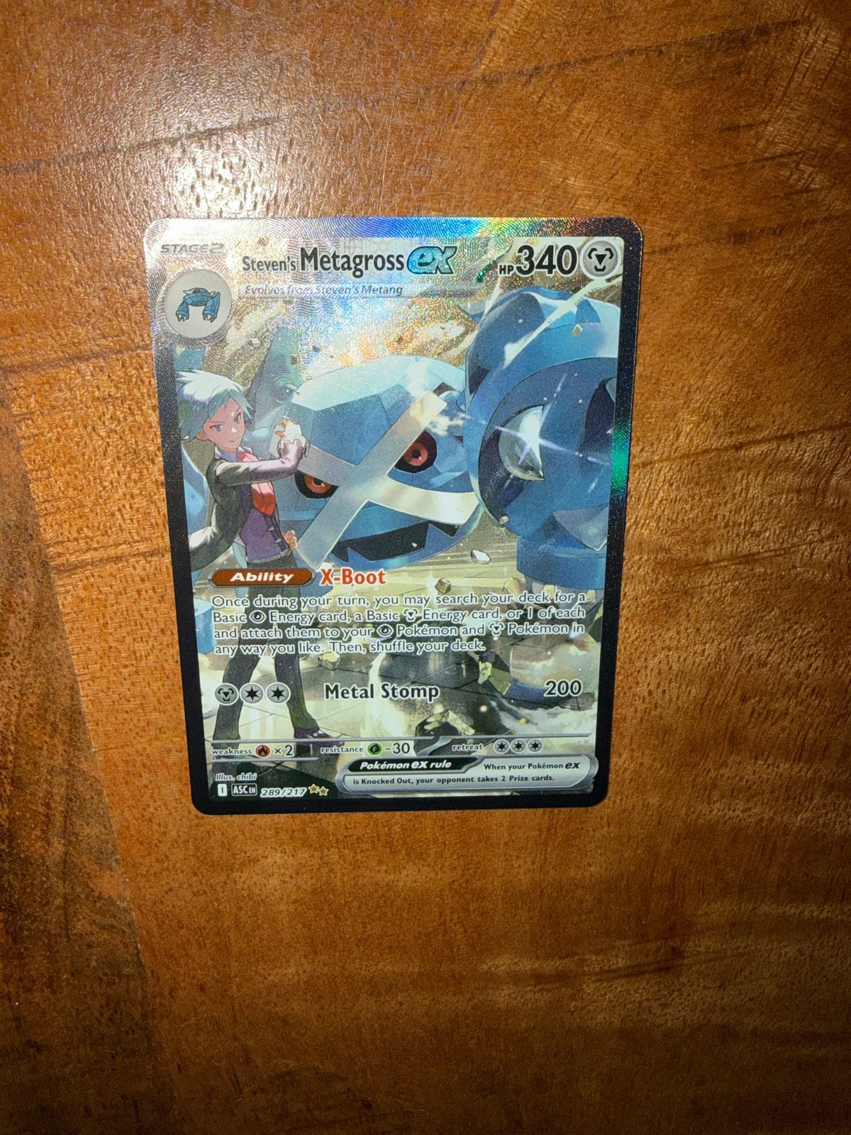 Steven's Metagross ex (340 HP) Pokémon Kaart, Ophalen of Verzenden, Zo goed als nieuw, Losse kaart, Foil