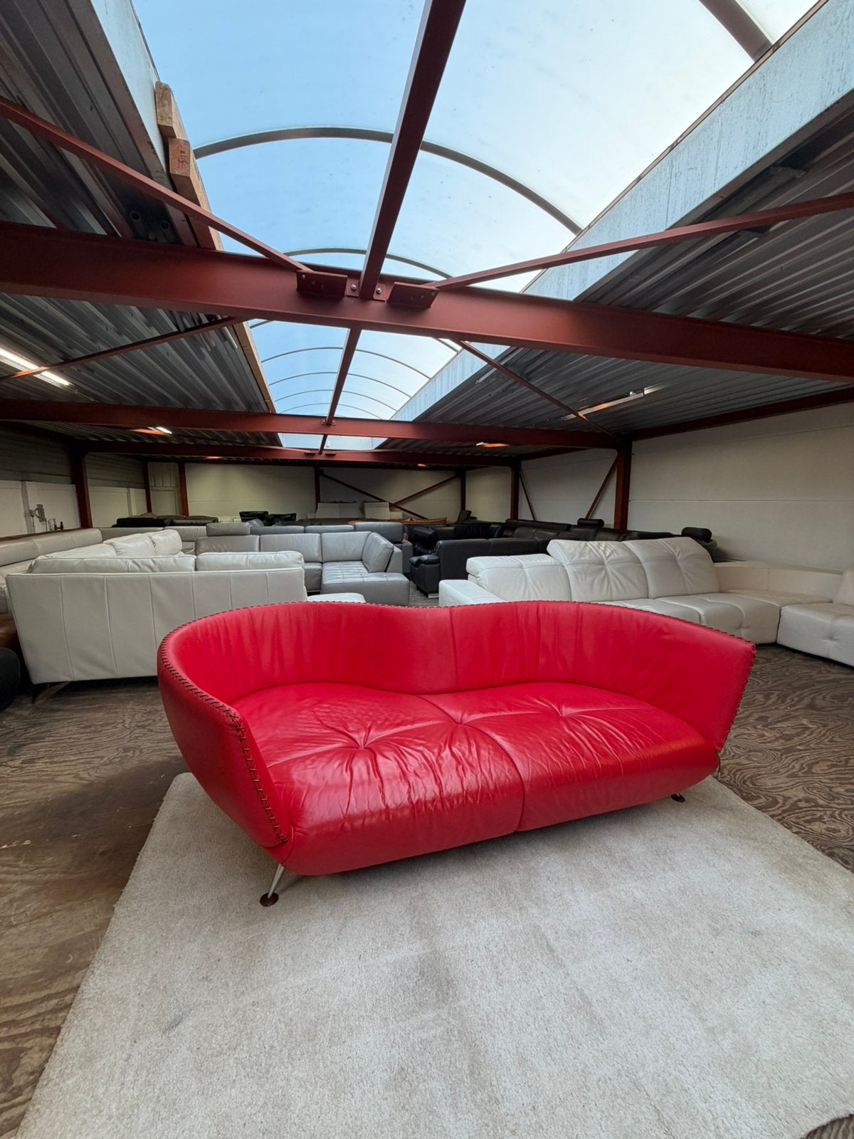 Design rode leren XXL bank bankstel De Sede DS-102 Z.G.A.N., 2871SK, 125 tot 150 cm, Verzenden, Design