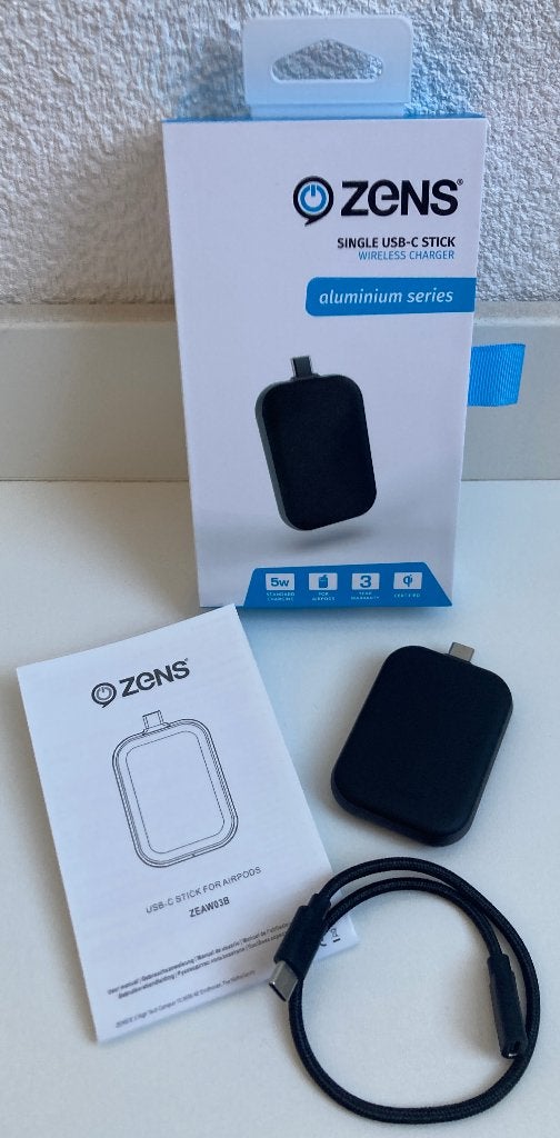 Zens AirPods charger / iPhone Qi lader|ZEAW03B, max.5W/USB C, Zens, USB-C, Draadloze oplader, Nieuw