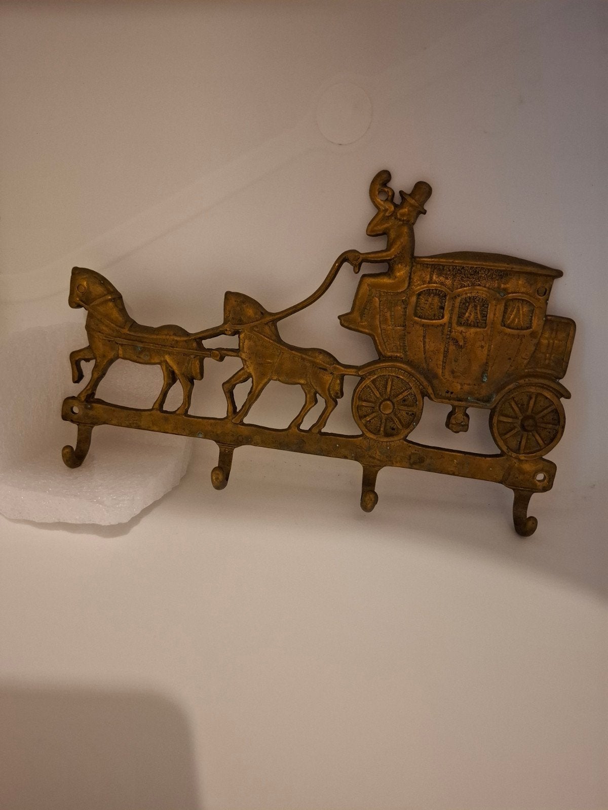 Vintage Messing Sleutelrekje Koets met Paarden, Antiek en Kunst, Ophalen of Verzenden, Koper