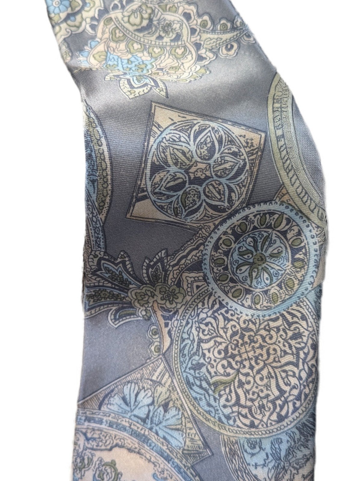 Vintage GOLD.CITY Zijden Stropdas - Pauw Grijs-Blauw/Crème, Kleding | Heren, Ophalen of Verzenden, Zo goed als nieuw, Beige, Met patroon