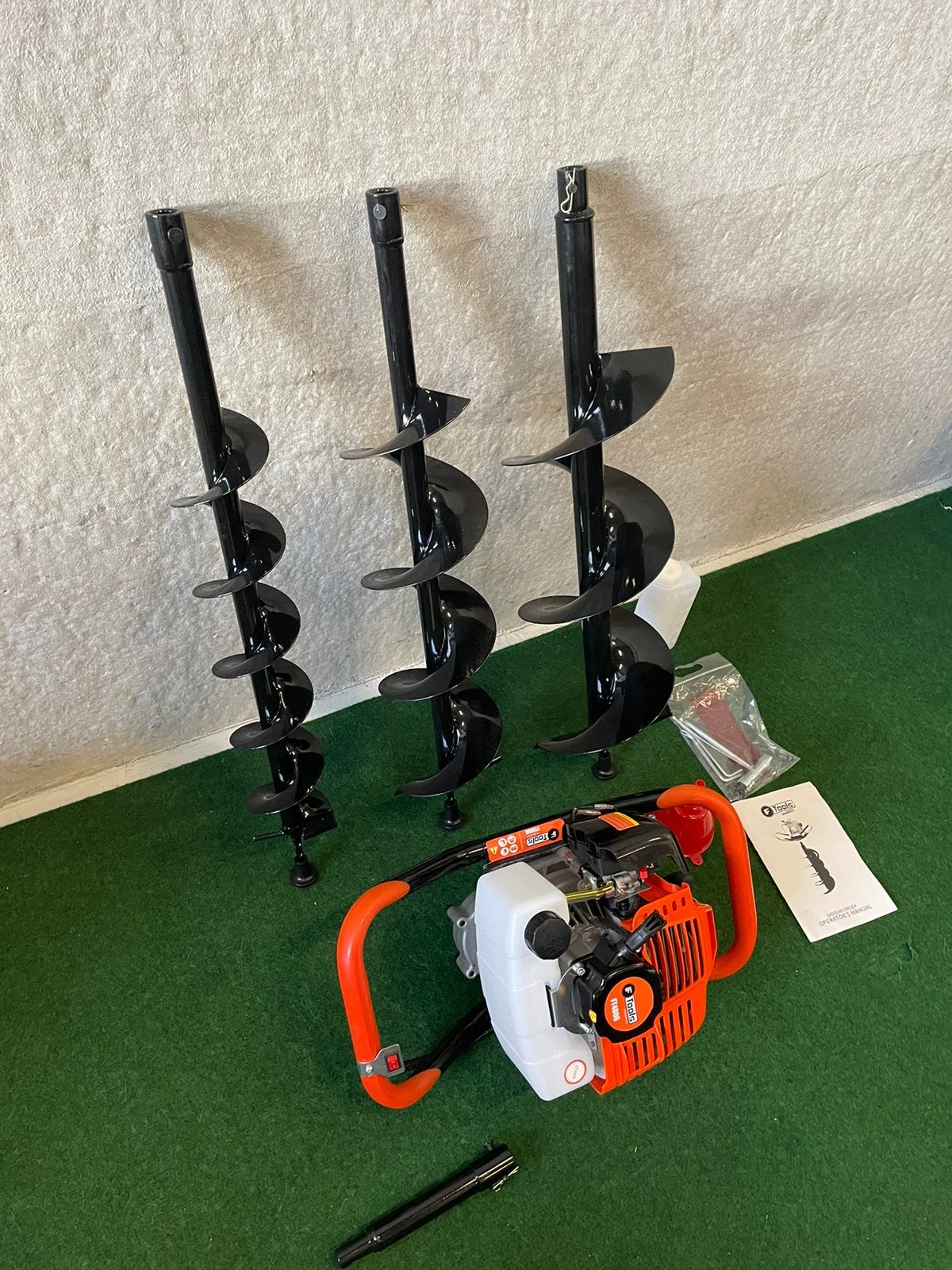 Nieuwe benzine grondboor met 3 boren en verlengstuk, Ophalen, Grondboor, F tools, Nieuw