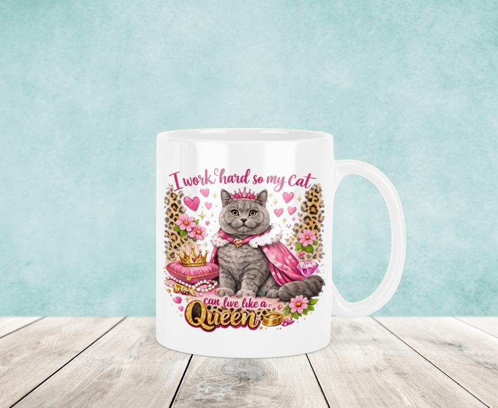 I Work Hard so My Cat can Live Like a Queen - Brits Korthaar, Verzenden, Keramiek, Zo goed als nieuw, Overige stijlen