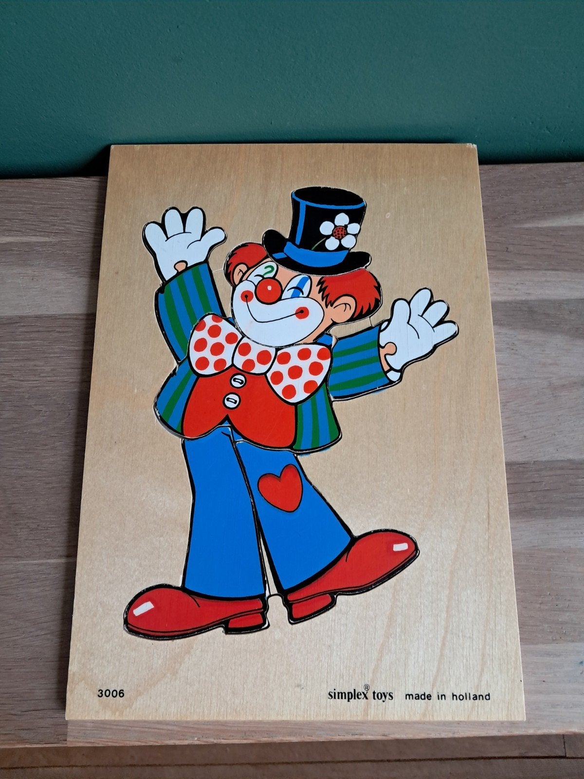 De Groene Merel houten puzzel Simplex clown 7 stukjes, Ophalen of Verzenden