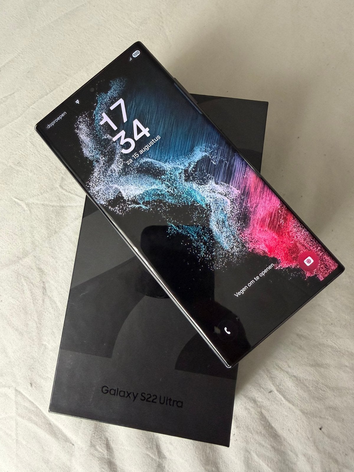 ZGAN Samsung Galaxy S22 ULTRA 128gb Phantom Black in doosje, Zwart, Touchscreen, Ophalen of Verzenden, Zo goed als nieuw