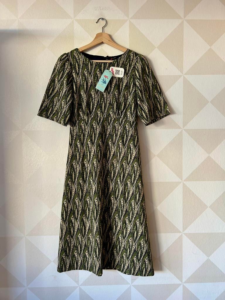King Louie Uma Dress jurk groen jacquard S/36 NIEUW, Kleding | Dames, Jurken, Nieuw, Maat 36 (S), Groen, Knielengte, Ophalen of Verzenden