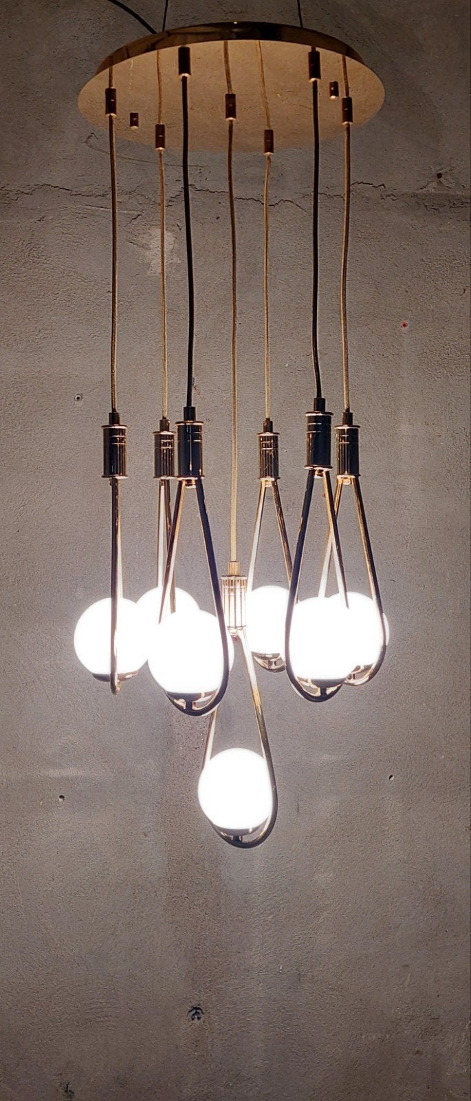 Glamour kroonluchter goud met wit glazen bollen 1 meter, Ophalen, Zo goed als nieuw, Glas