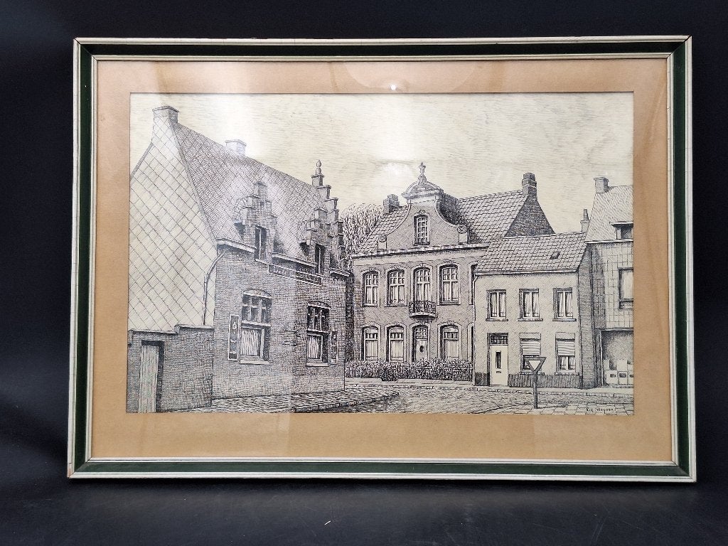 oud schilderij pentekening, jaren 70-80, Ophalen of Verzenden