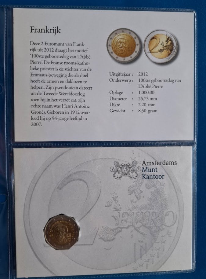 Frankrijk 2 Euro "Abbé Pierre" 2012 (AMK) UNC, Verzenden, Frankrijk, 2 euro, Setje