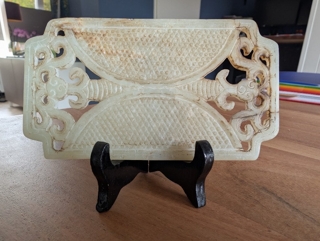 oude Chinese tafel plaquette op standaard, Ophalen