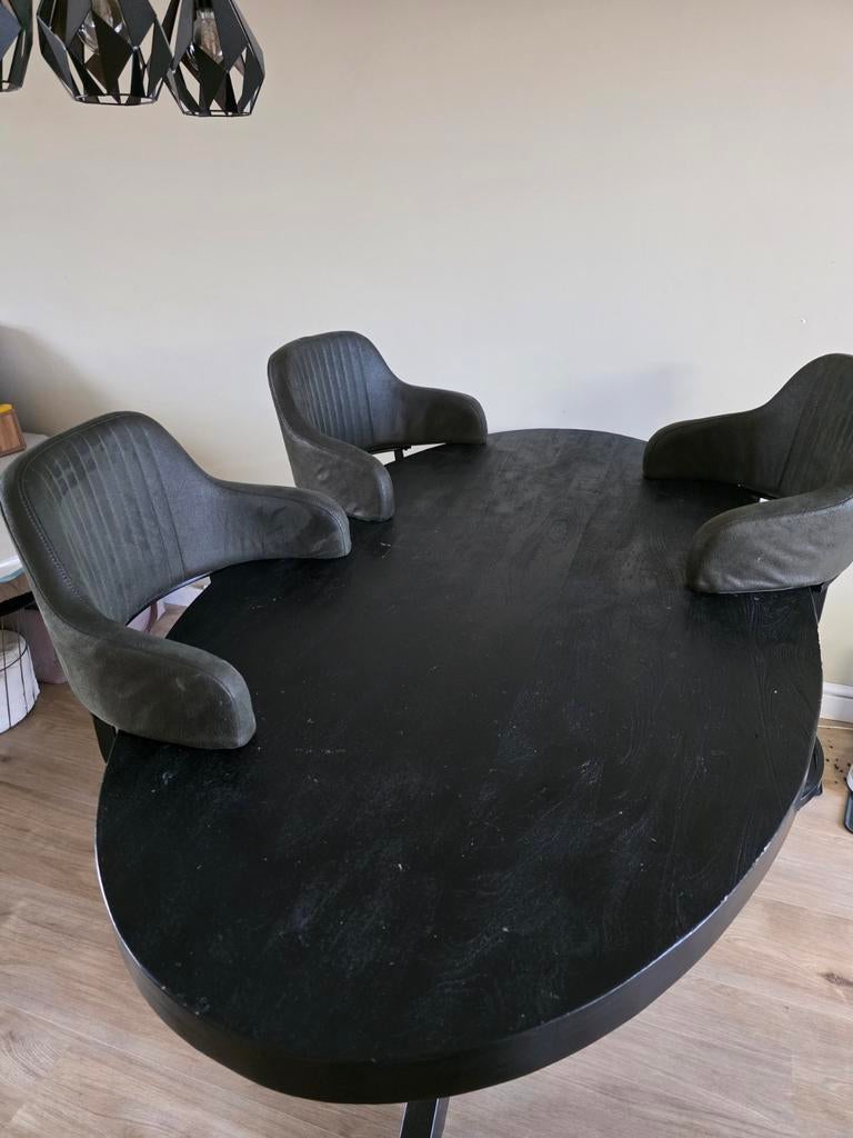 Ovale zwarte eettafel, Ophalen, Gebruikt, 150 tot 200 cm, 200 cm of meer