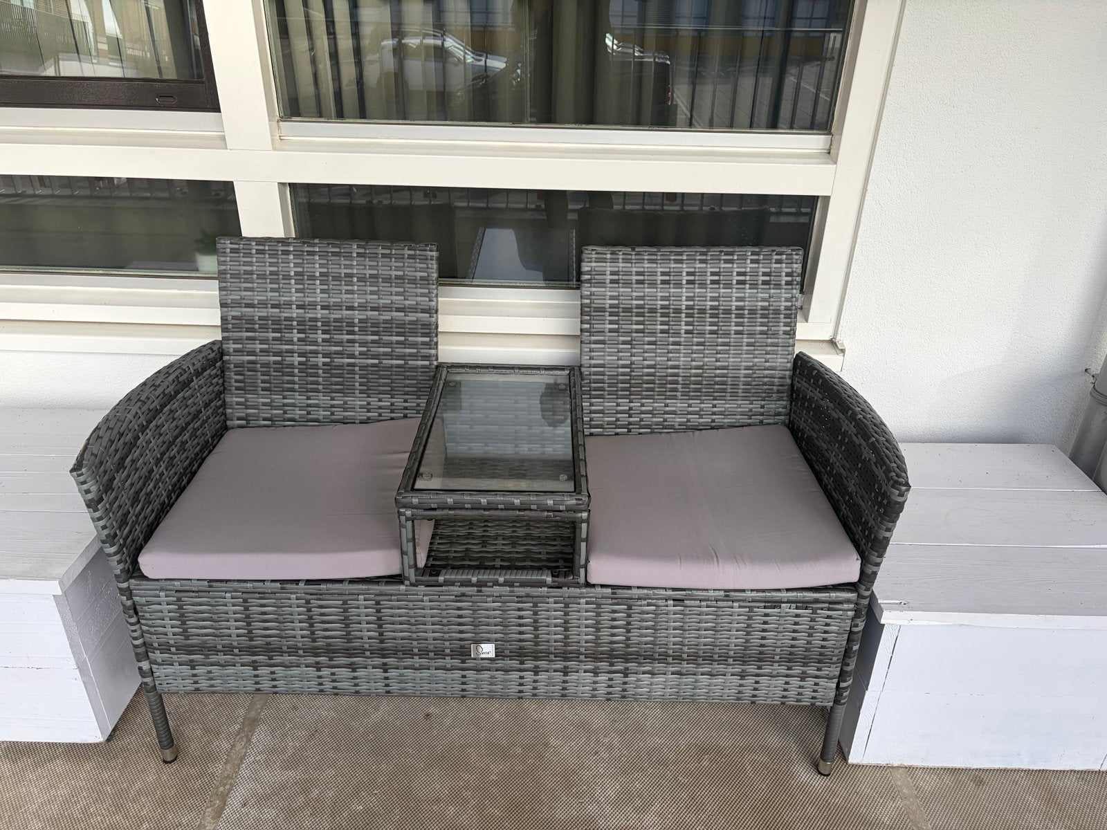Wicker Loungeset met geïntegreerde tafel, Zo goed als nieuw, Loungeset, Wicker, Bank