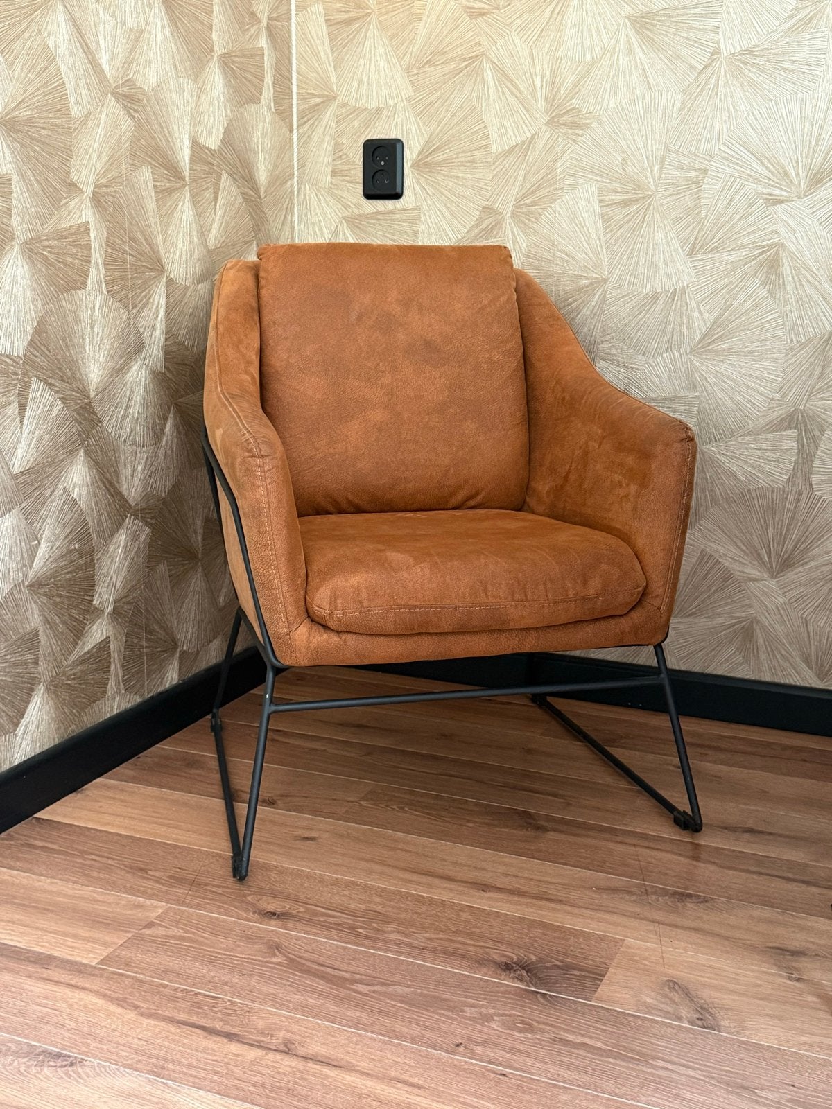 De Bommel fauteuil cognac microleder - industrieel design, Huis en Inrichting, Fauteuils, Ophalen, Gebruikt, 75 tot 100 cm, Metaal