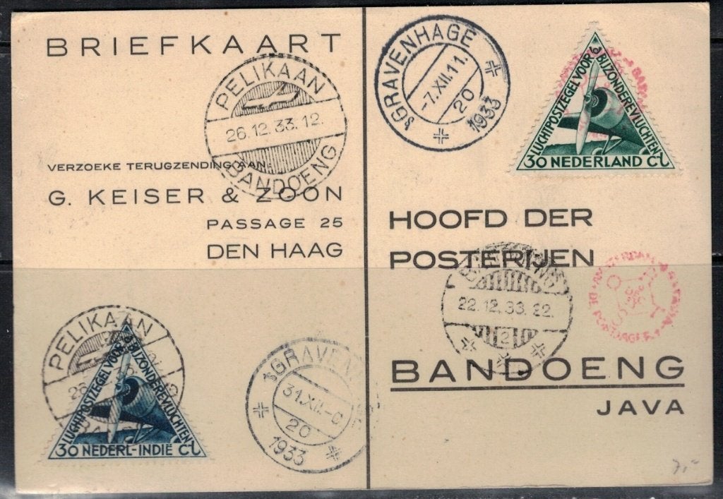 B1400 Ned.Indie Briefkaart Pelikaan vlucht, Verzenden, Gestempeld, Nederlands-Indië