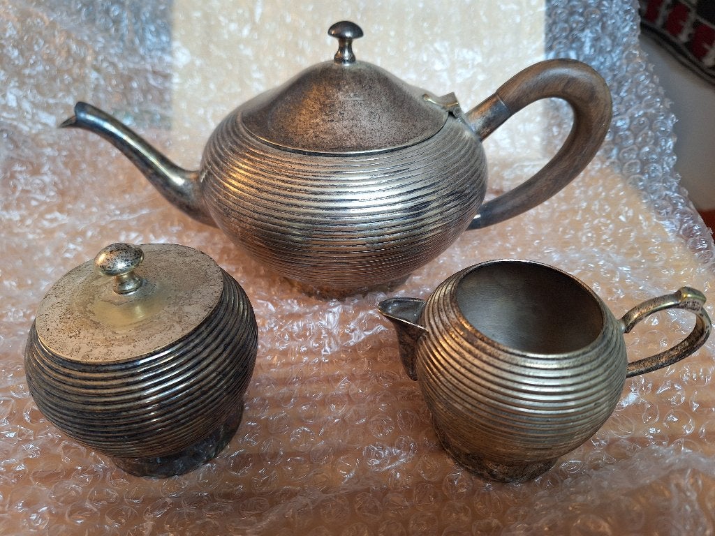 Vintage Art Deco Verzilverd Theeservies – Bijenkorf Model, Antiek en Kunst, Ophalen of Verzenden
