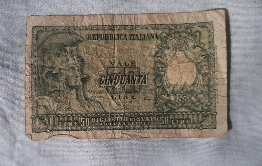 biljet Italiaanse lire munteenheid 50 uit 1951, Ophalen of Verzenden, Italië, Los biljet
