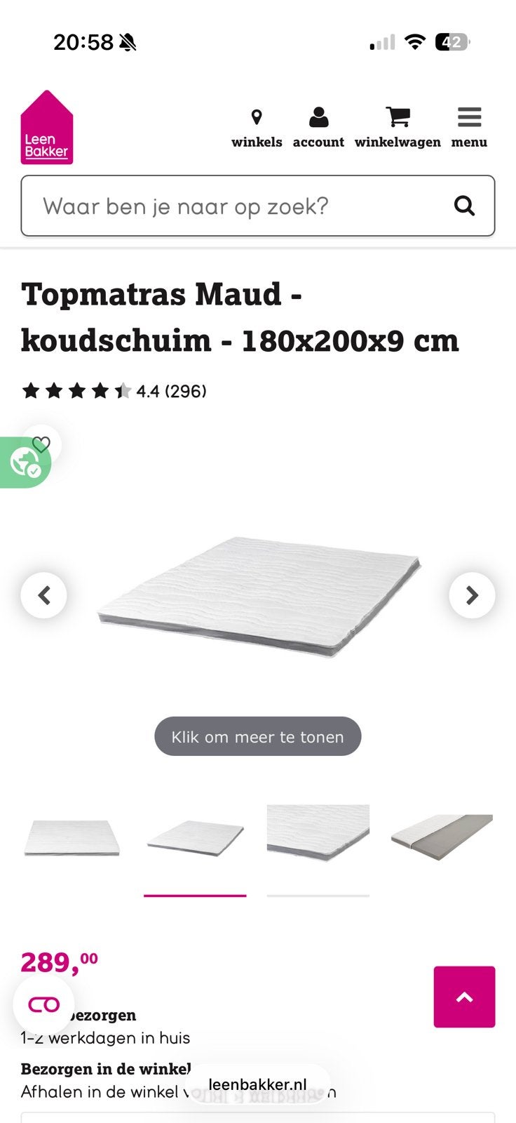 Topmatras leenbakker 180 x 200, Huis en Inrichting, Ophalen, Tweepersoons, Zo goed als nieuw, Matras