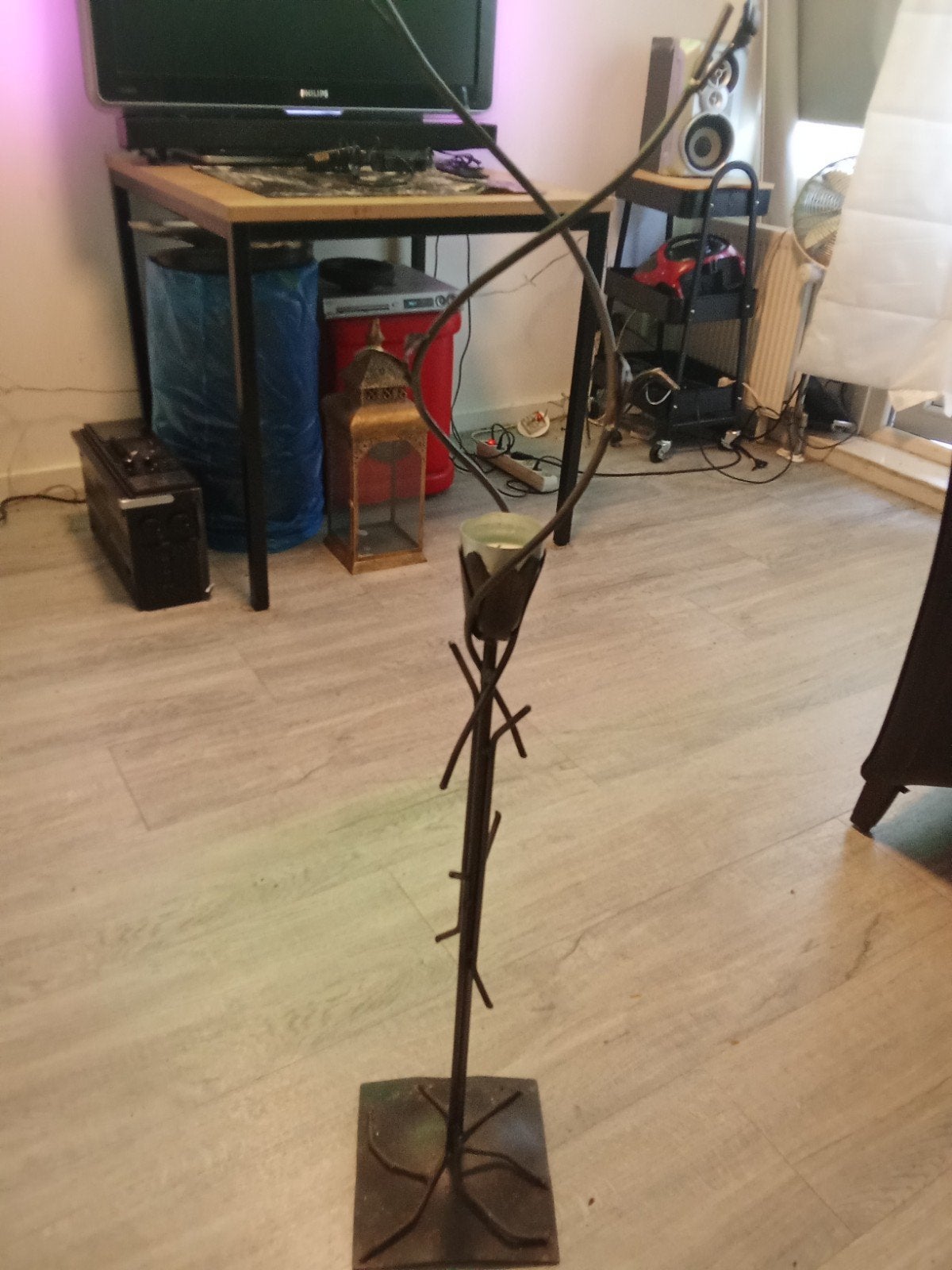 2 Metalen Kandelaars met Abstract Design, Ophalen, Gebruikt, Meerkleurig, Metaal
