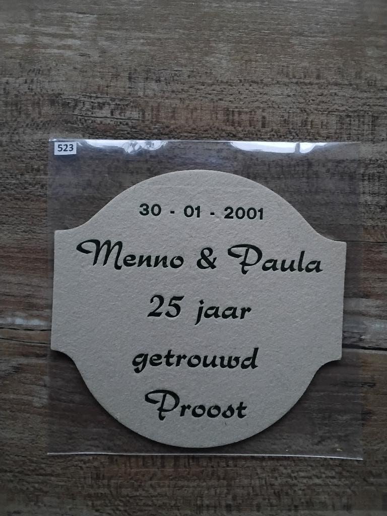 Grolsch bier viltje met opdruk menno & paul   gvg nr. 523, Ophalen of Verzenden, Nieuw, Viltje(s), Grolsch