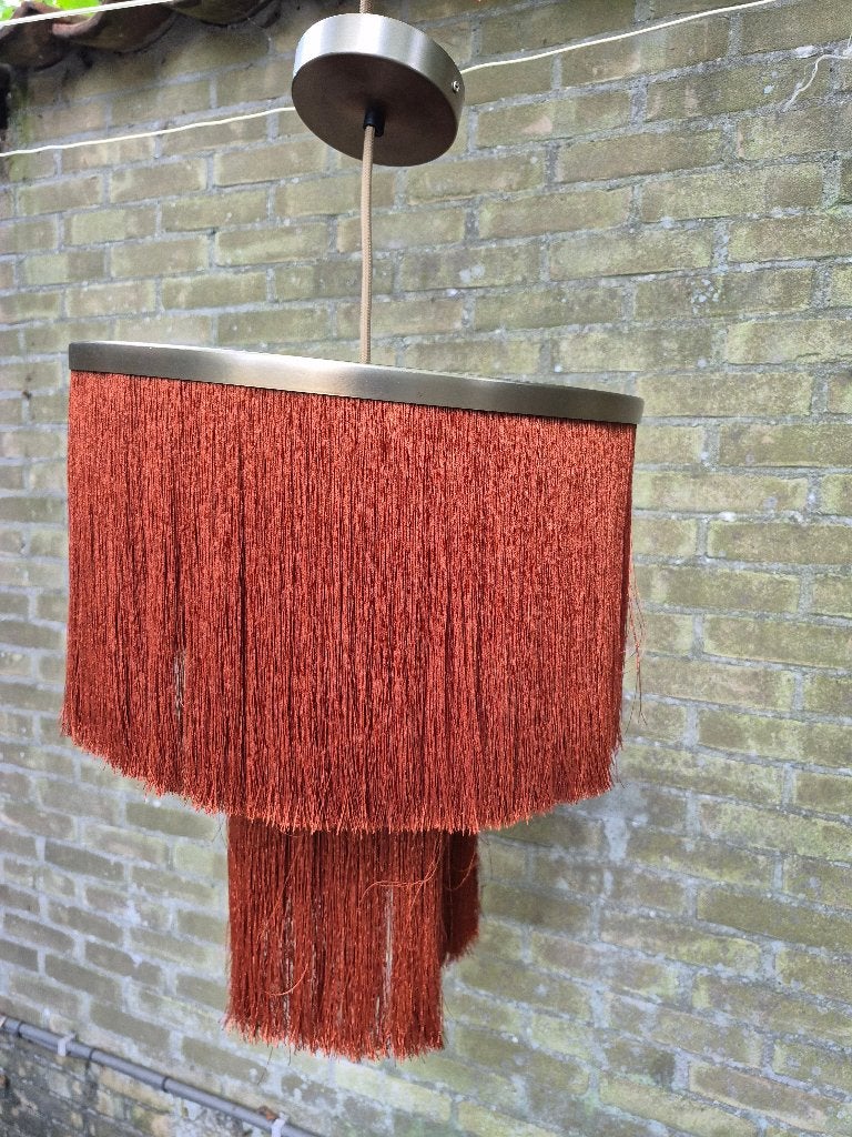 Vintage Franje Hanglamp, Vintage, Retro, Bohemian, Metaal, Zo goed als nieuw, E27 (groot)