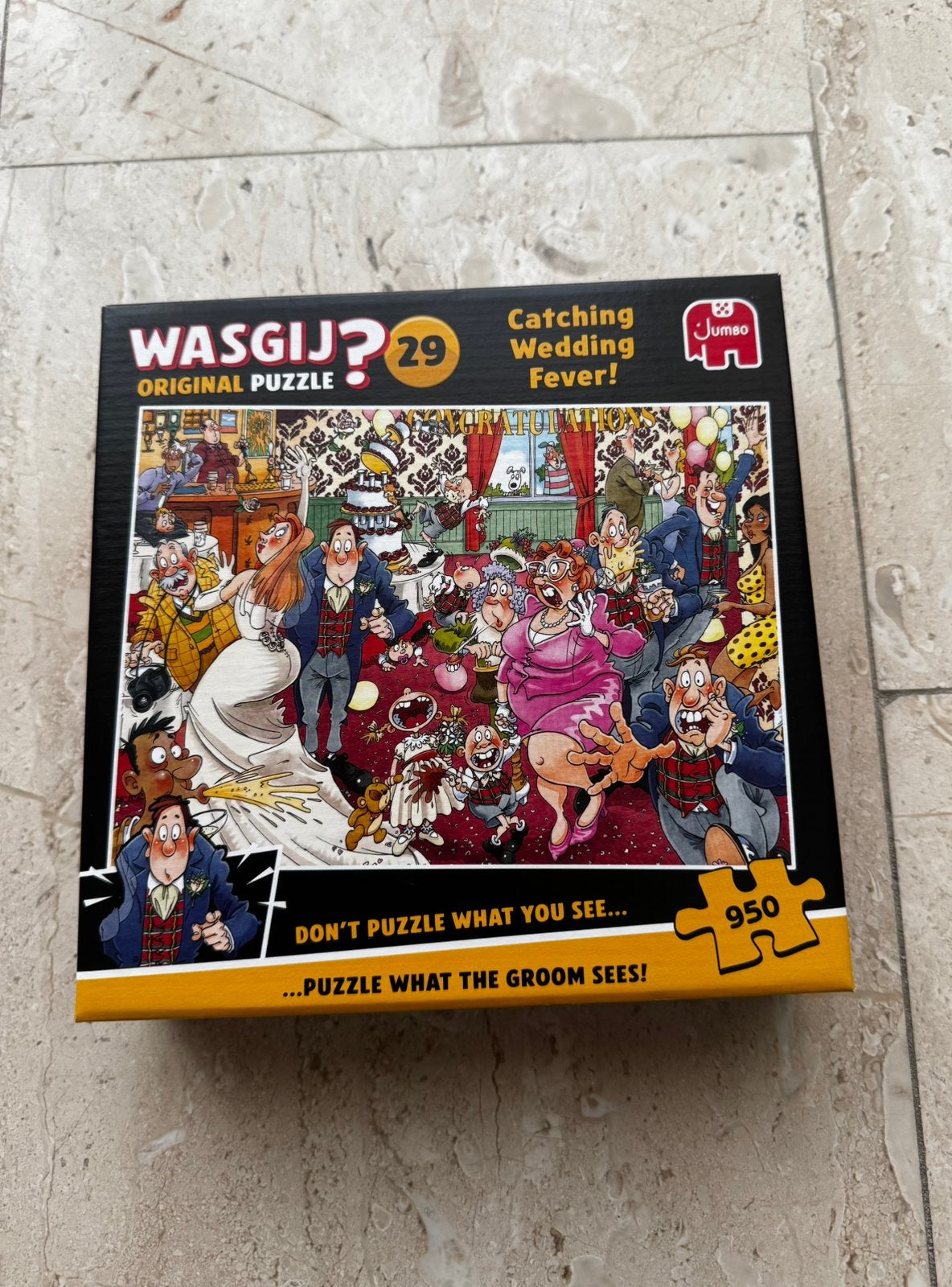 Legpuzzel Jumbo Wasgij 29 Catching wedding fever! - 950, Ophalen of Verzenden, 500 t/m 1500 stukjes, Zo goed als nieuw