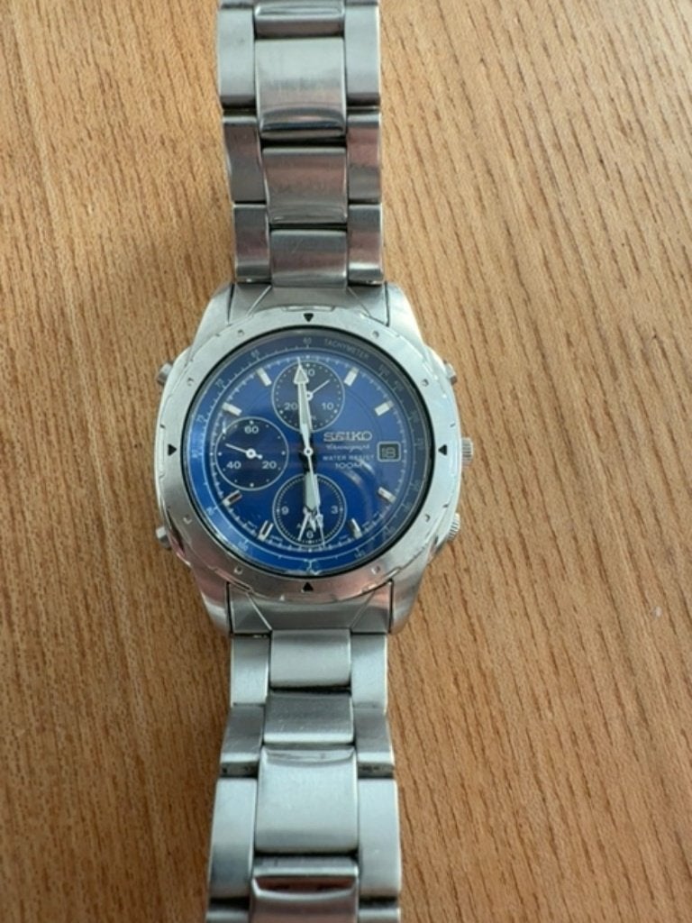 Seiko Chronograph 7T32-6M00 | Blau | 1999 | 39mm | Edelstahl, Verzenden, Staal, Seiko