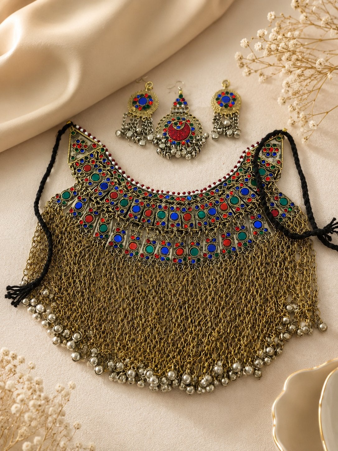 afghan ketting en oorbellen set, Gebruikt, Ophalen of Verzenden, Goud, Overige materialen
