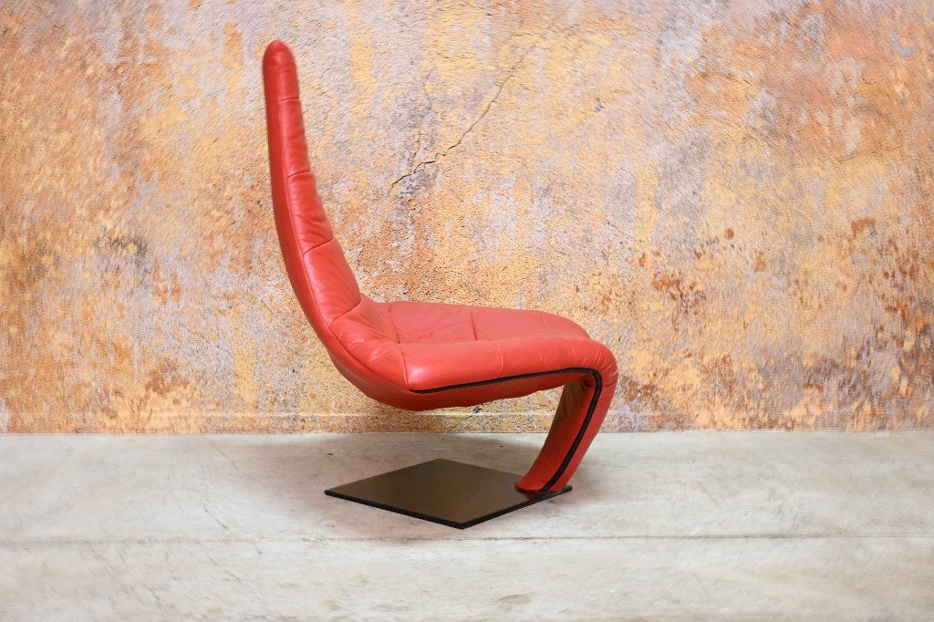 ZGAN Unieke rode leren Harvink Turner design fauteuil, Harvink, Harvink, 75 tot 100 cm, Ophalen of Verzenden