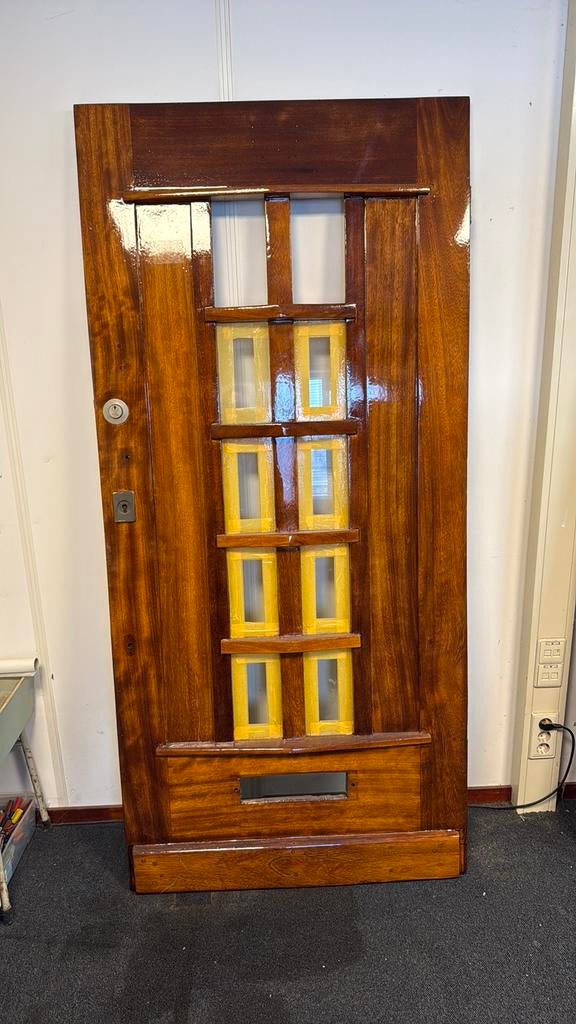 Teak houten voordeur, Ophalen, Zo goed als nieuw, Buitendeur, 200 tot 215 cm