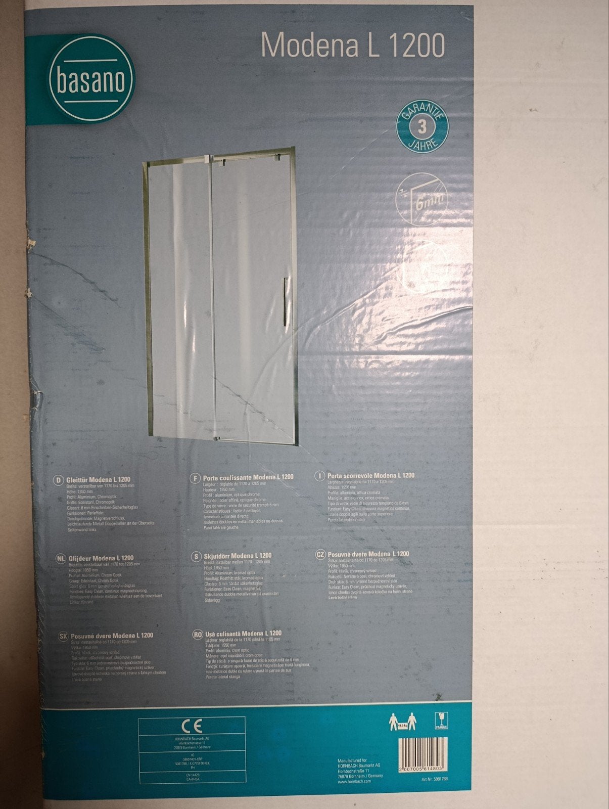 Basano Modena L 1200 Schuifdeur Douchewand, Doe-het-zelf en Verbouw, Ophalen, Nieuw, Chroom, Douche