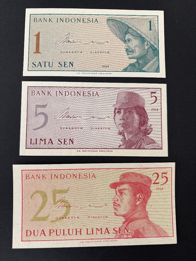 Indonesië 1,5, 25 Sen 1964 UNC, Postzegels en Munten, Bankbiljetten | Azië, Verzenden, Zuidoost-Azië