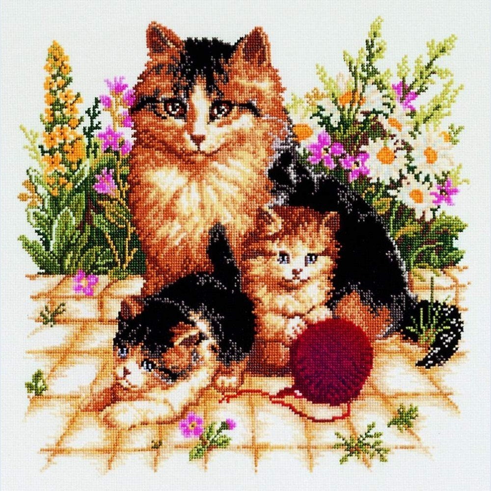 Borduurpakket Poes met kittens 70703, ., Nieuw, Ophalen of Verzenden, .